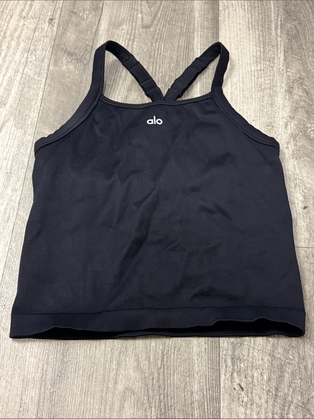 ALO Yoga Black Ribbed Strappy Sports Bra Tank